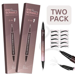 NEW Pudaier 2-in-1 Eye Scribble Curved Eyebrow Pen Eyeliner Long Lasting 2 PACK